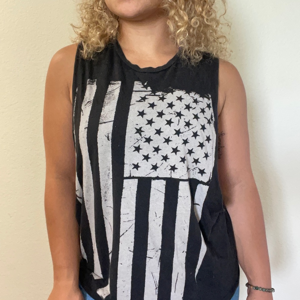 American flag black and white tank